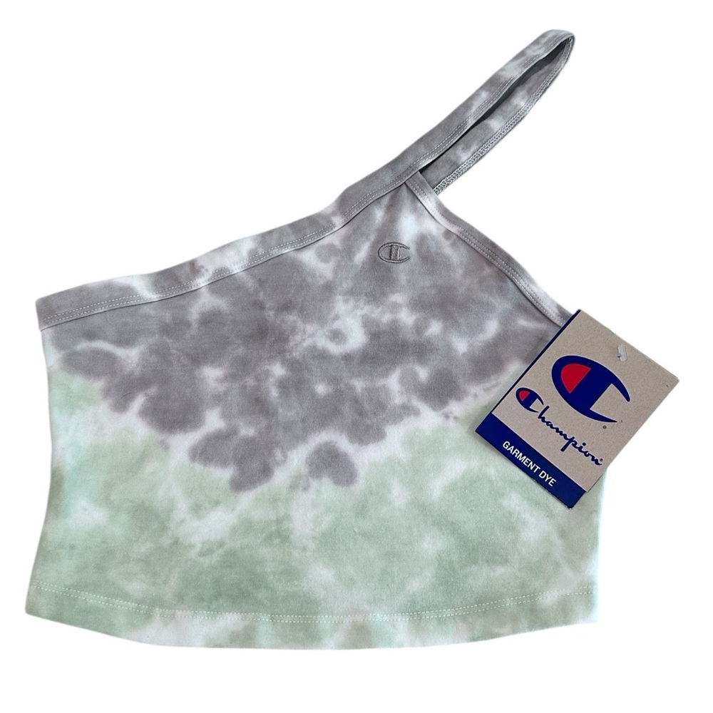 Champion Green Grey Garment Dye Asymmetric One Shoulder Crop Top//Longline Bra